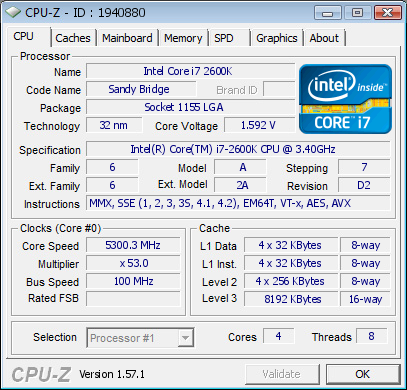 intel core i7 2600k overclock to 5.3GHz CPU-Z Validation