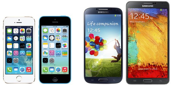 iphone 5s vs iphone 5c vs samsung galaxy s4 vs samsung galaxy note 3