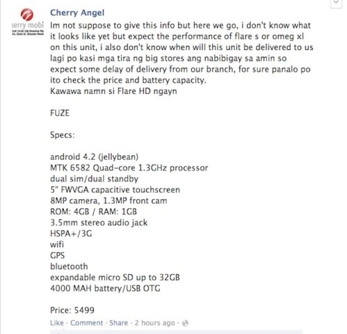 cherry mobile fuze specs leaked